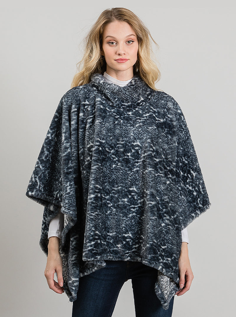 Animal Print Turtle Neck Cape Poncho