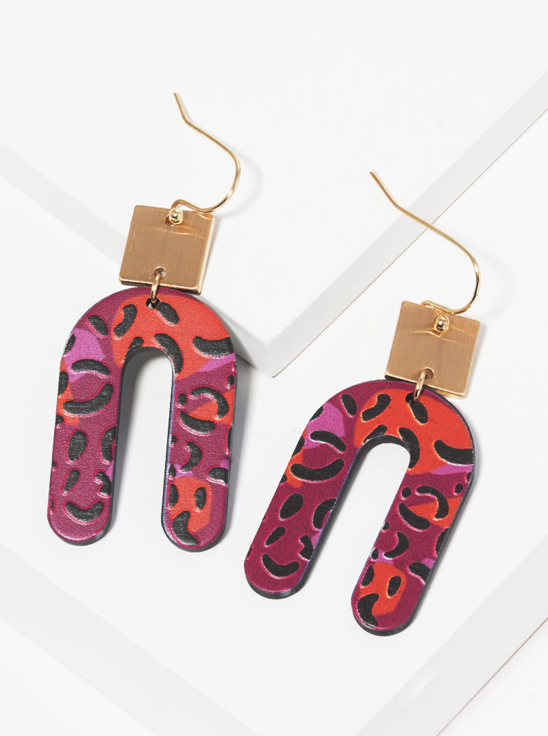 Animal Printed Acrylic Arch Dangle Drop Earrings