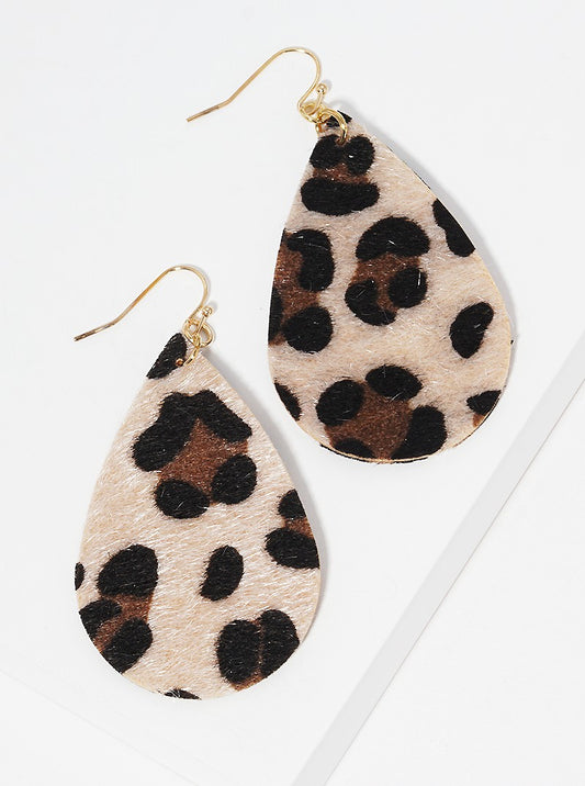 Animal Printed Leatherette Teardrop Dangle Drop Earrings