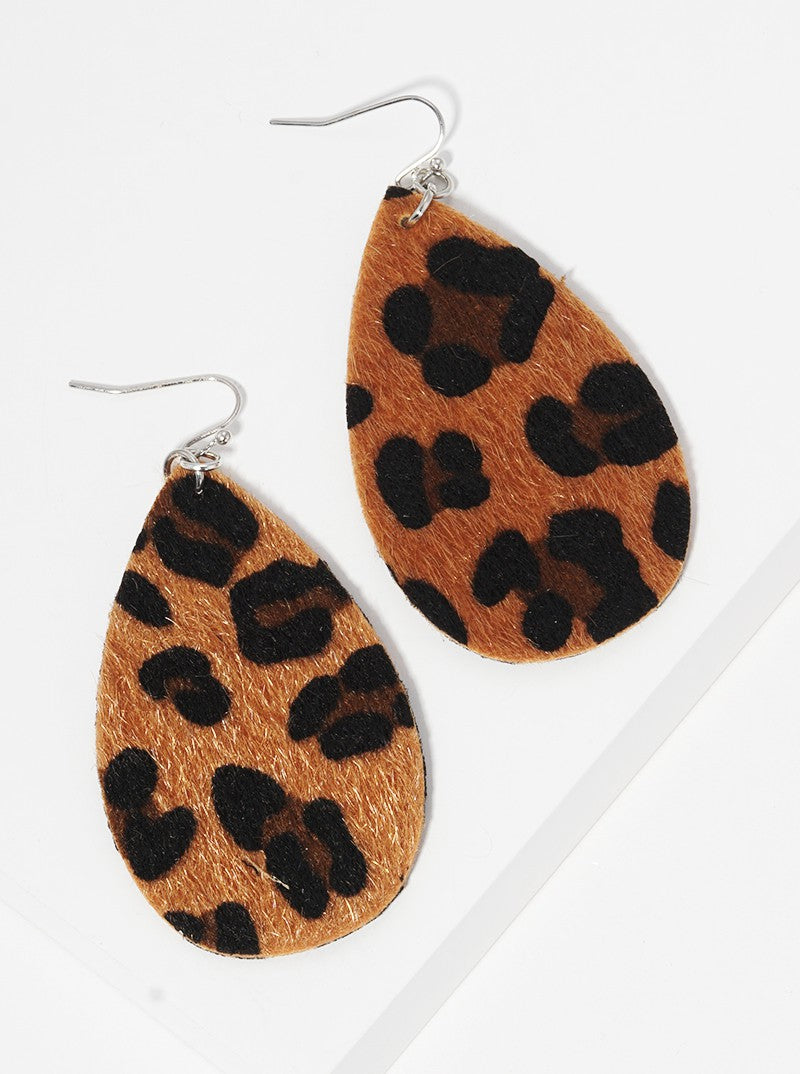 Animal Printed Leatherette Teardrop Dangle Drop Earrings