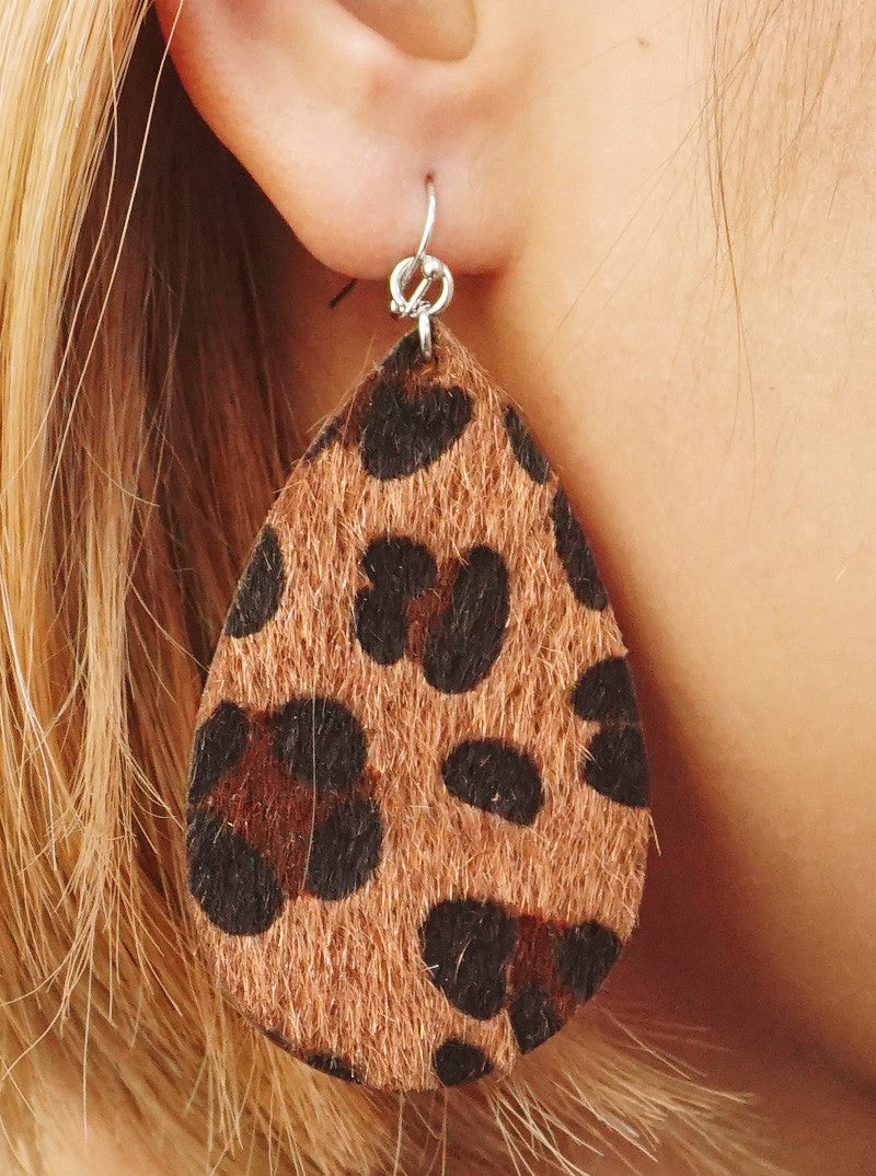 Animal Printed Leatherette Teardrop Dangle Drop Earrings