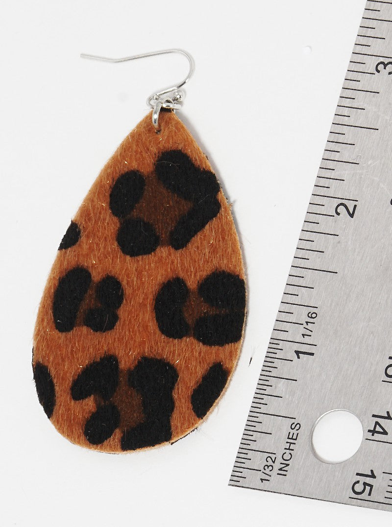 Animal Printed Leatherette Teardrop Dangle Drop Earrings