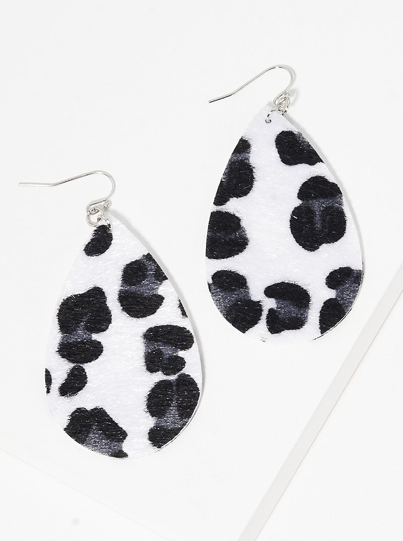 Animal Printed Leatherette Teardrop Dangle Drop Earrings