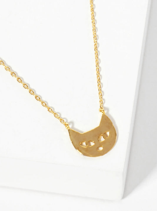 Animal-Theme 18K-Gold-Dipped Brass Cat Face Pendant Necklace