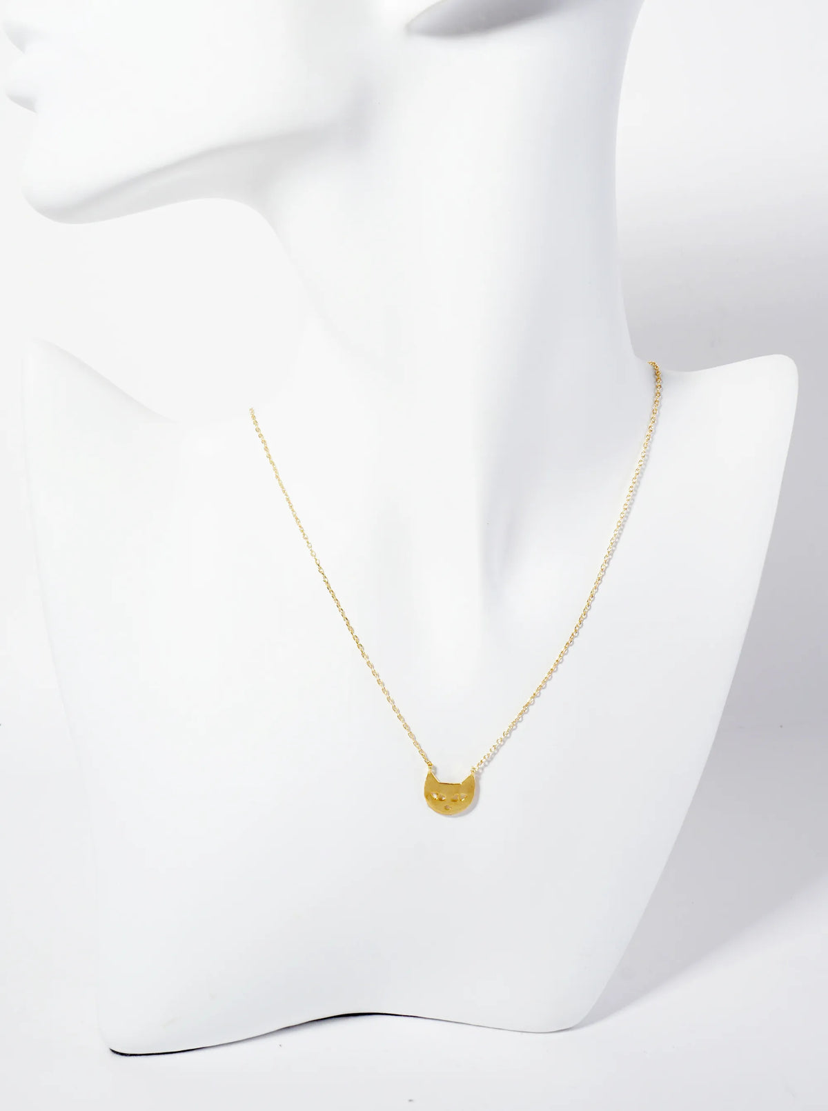 Animal-Theme 18K-Gold-Dipped Brass Cat Face Pendant Necklace