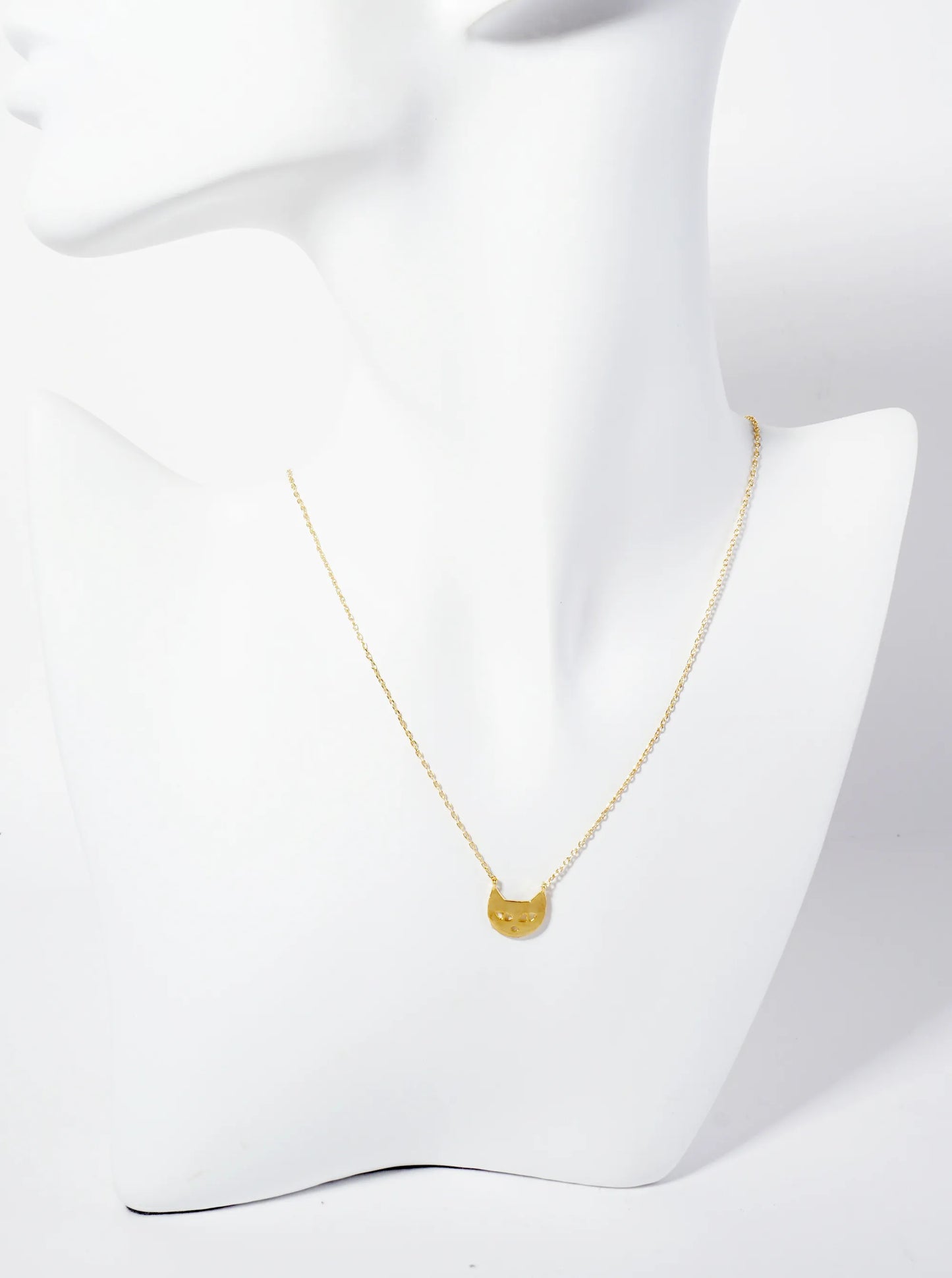 Animal-Theme 18K-Gold-Dipped Brass Cat Face Pendant Necklace