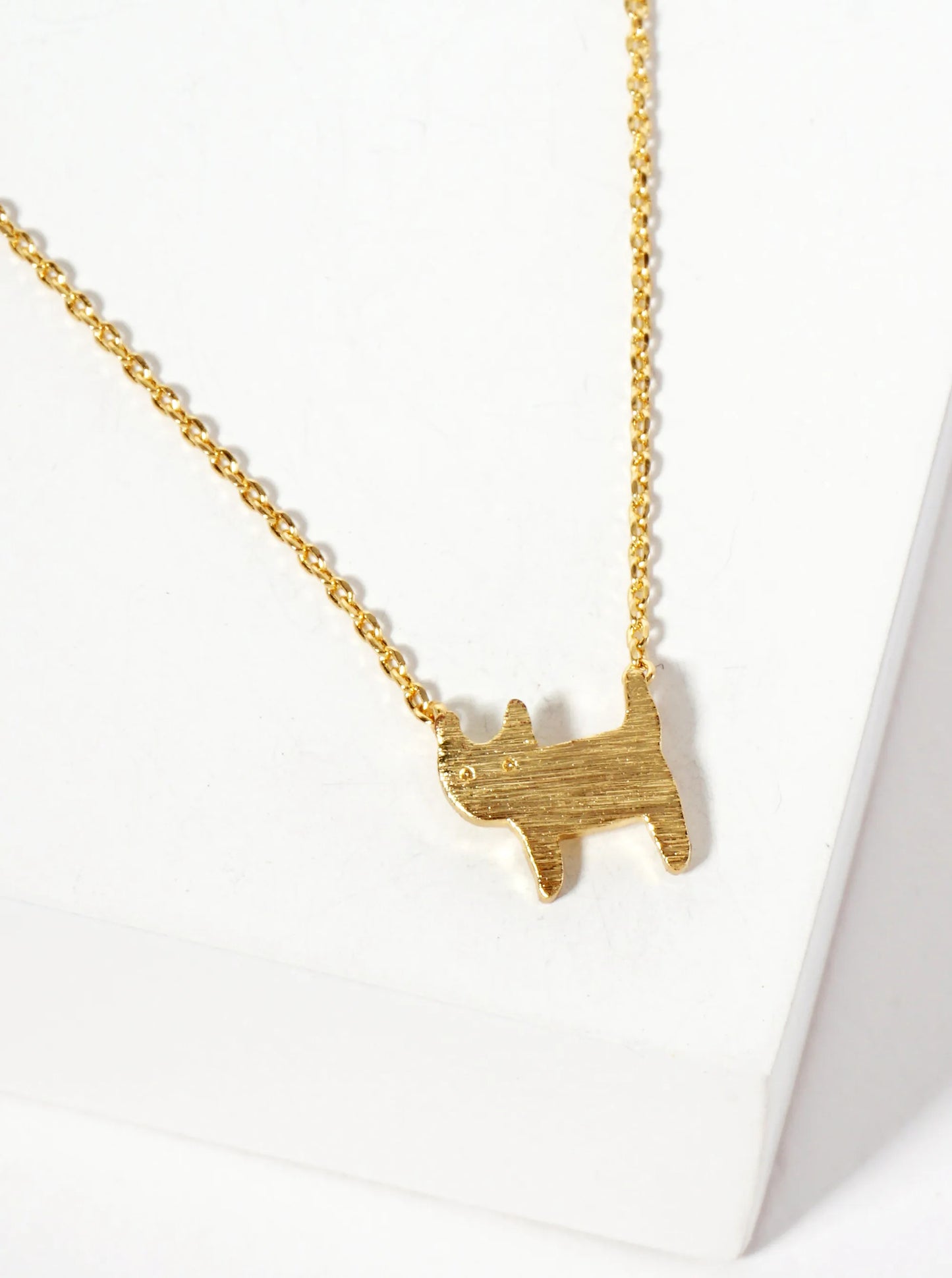 Animal-Theme 18K-Gold-Dipped Brushed-Textured Cat Pendant Necklace