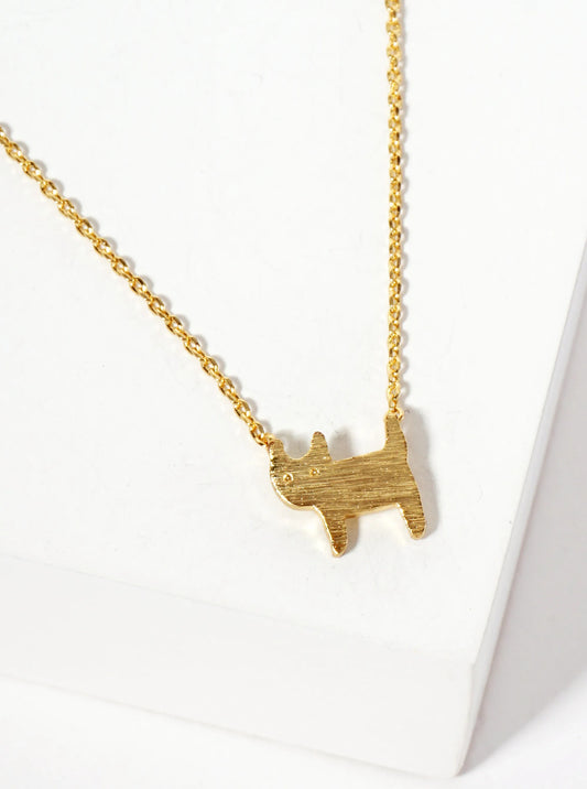 Animal-Theme 18K-Gold-Dipped Brushed-Textured Cat Pendant Necklace
