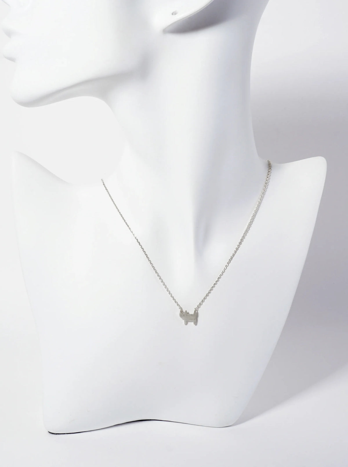 Animal-Theme 18K-Gold-Dipped Brushed-Textured Cat Pendant Necklace Rhodium
