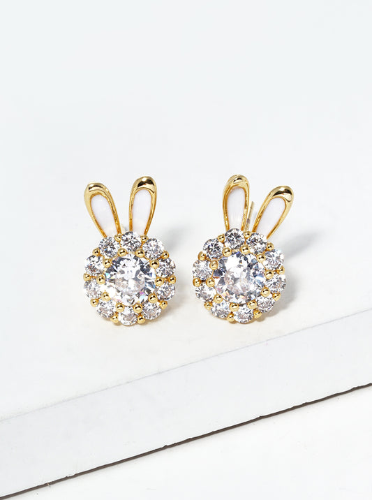 Animal-Theme 18K-Gold-Dipped CZ Rabbit Post Stud Earrings