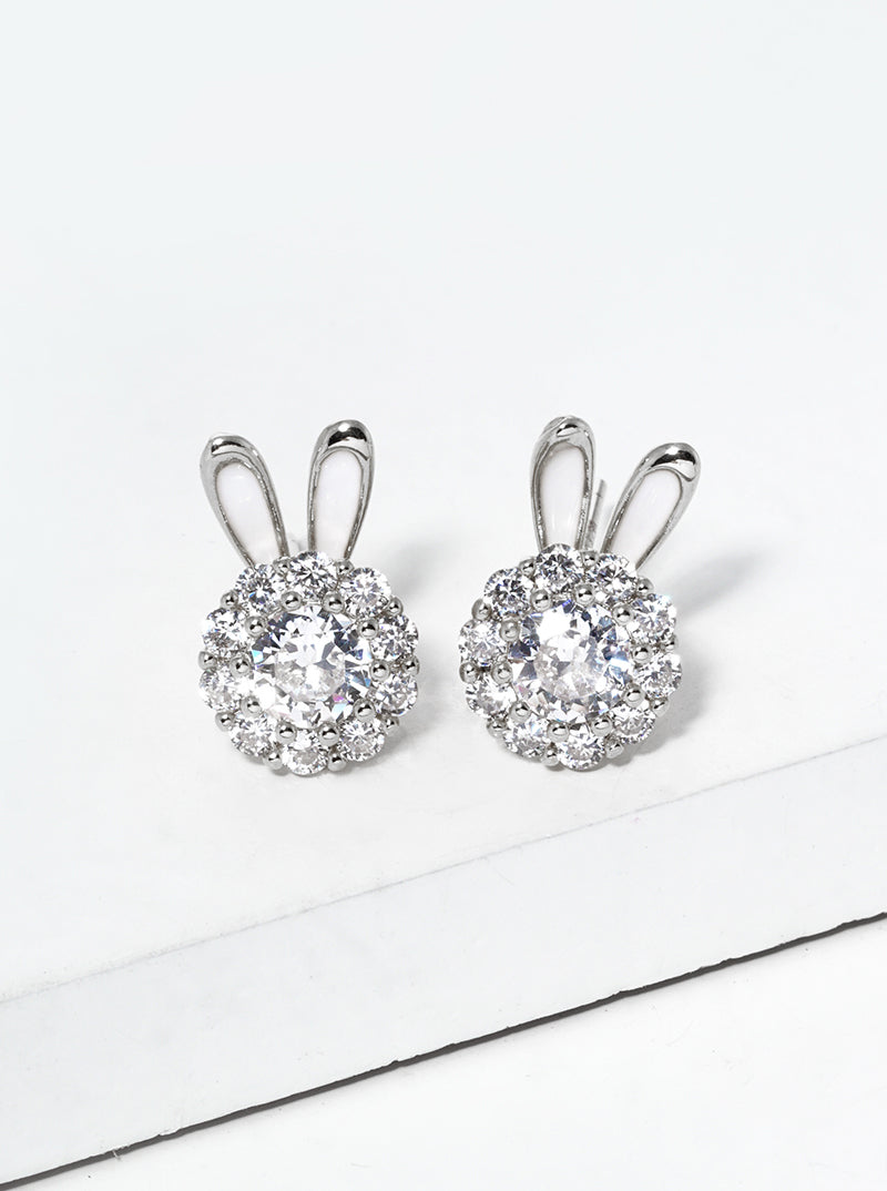 Animal-Theme 18K-Gold-Dipped CZ Rabbit Post Stud Earrings