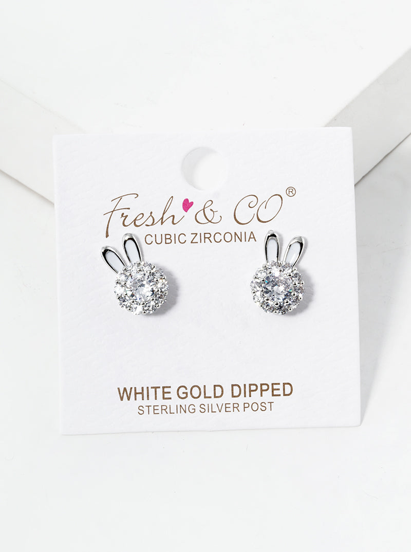 Animal-Theme 18K-Gold-Dipped CZ Rabbit Post Stud Earrings
