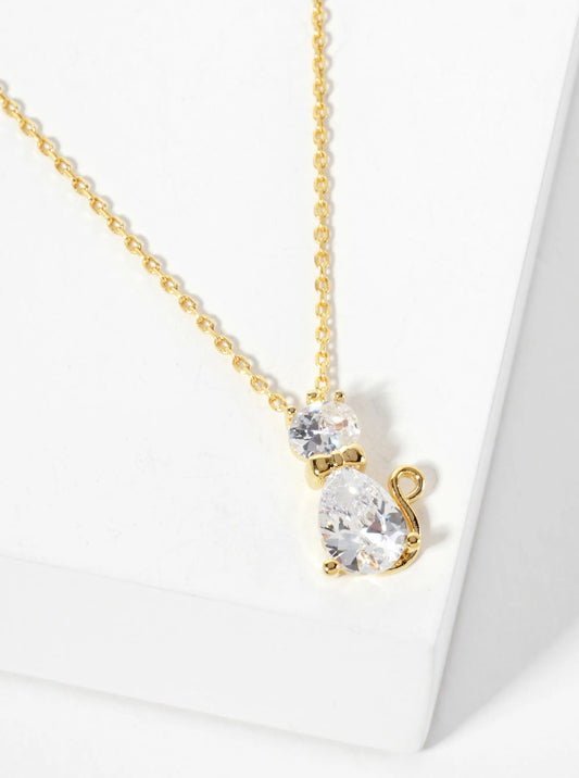 Animal-Theme 18K-Gold-Dipped Geometric Cubic-Zirconia Cat Pendant Necklace