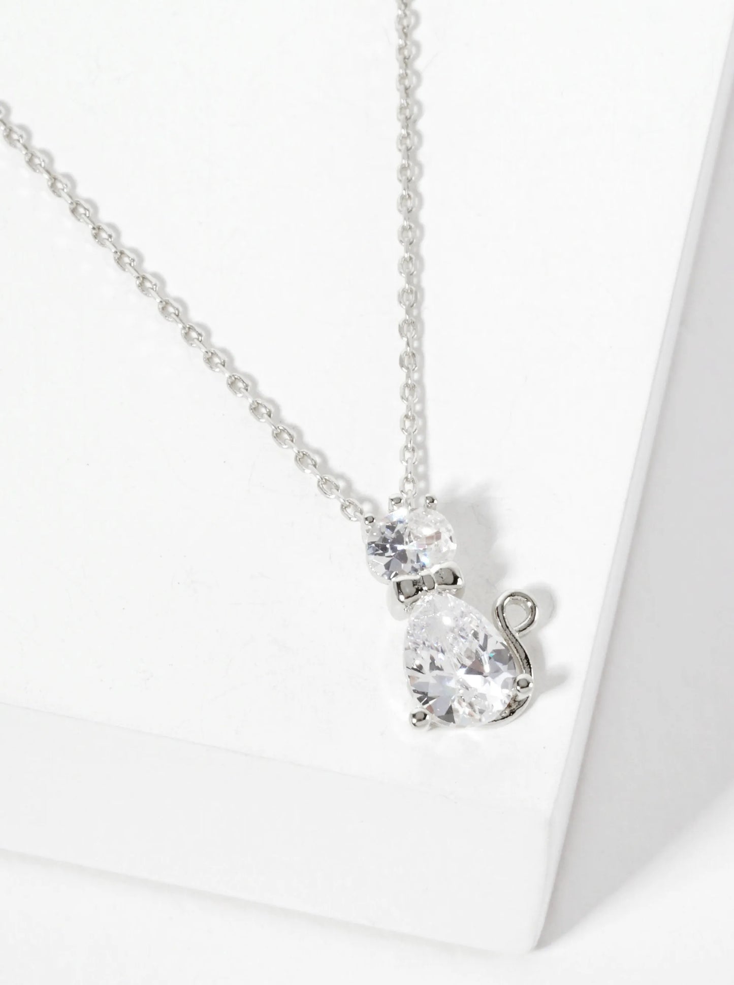Animal-Theme 18K-Gold-Dipped Geometric Cubic-Zirconia Cat Pendant Necklace
