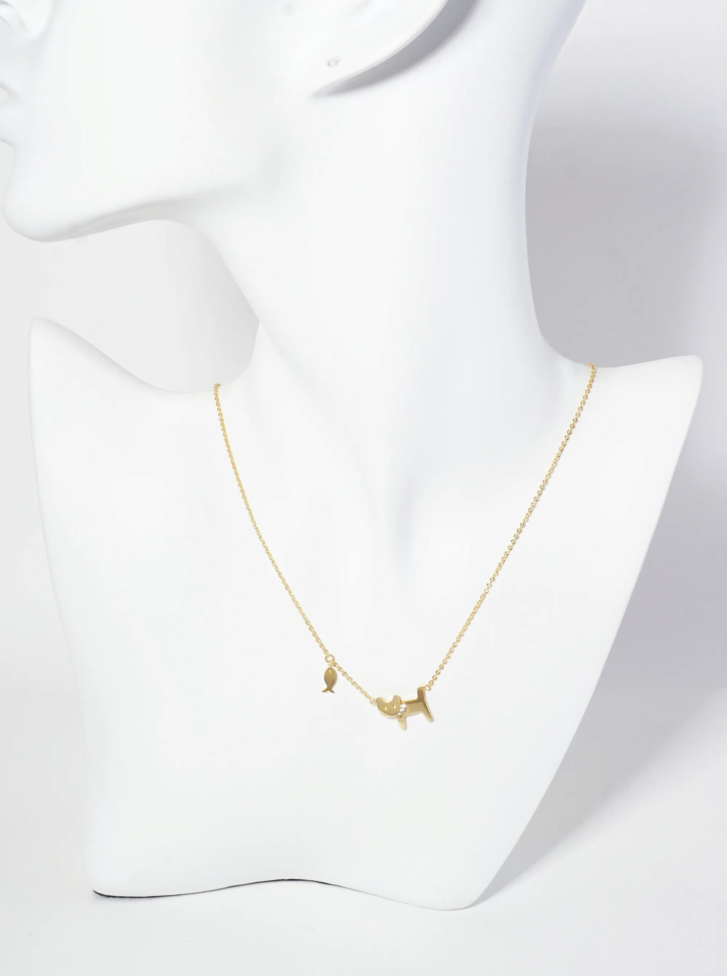 Animal-Theme 18K-Gold-Dipped Pave-Set CZ Cat Pendant Necklace
