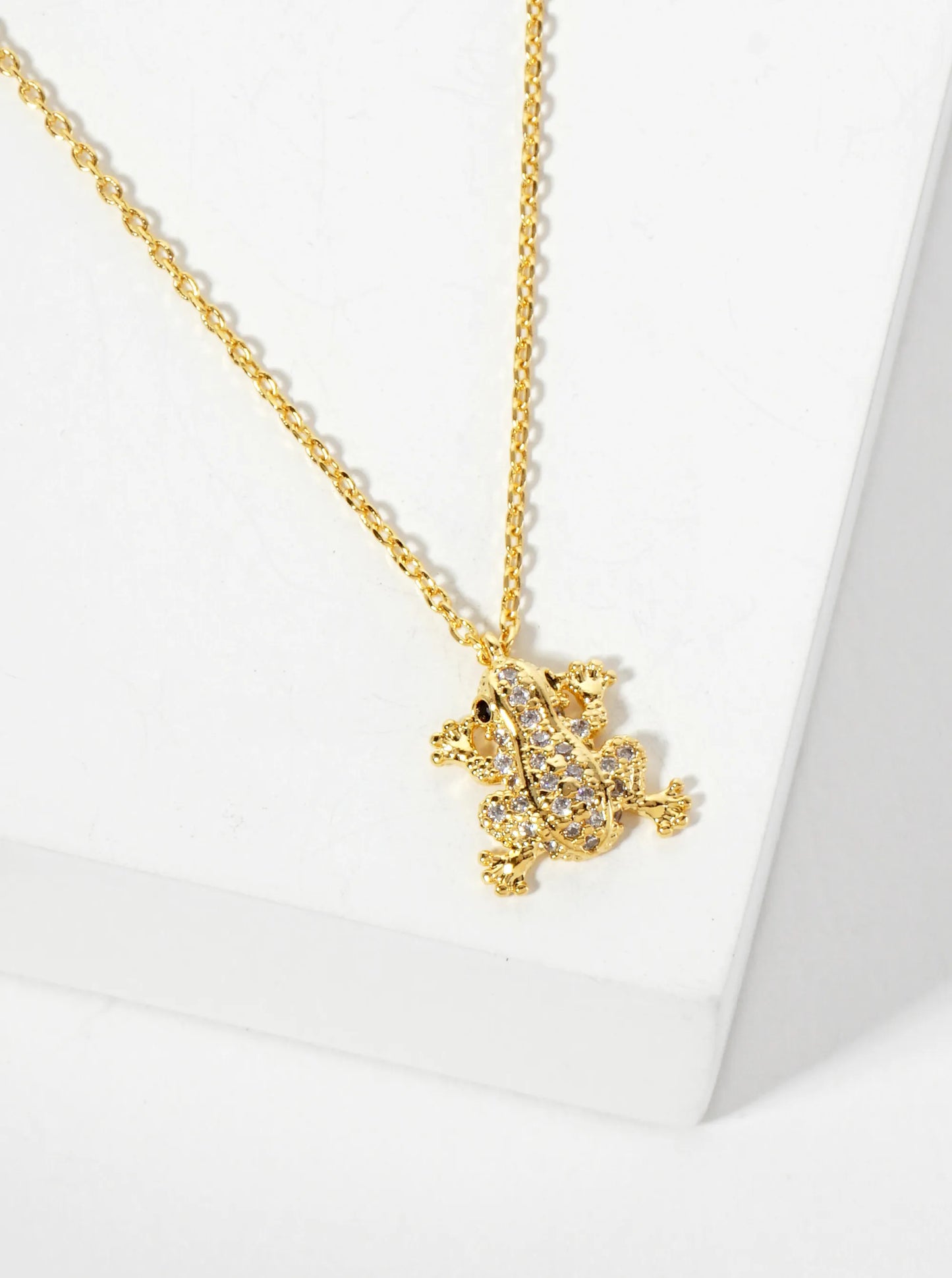 Animal-Theme 18K-Gold-Dipped Pave Set CZ Frog Pendant Necklace