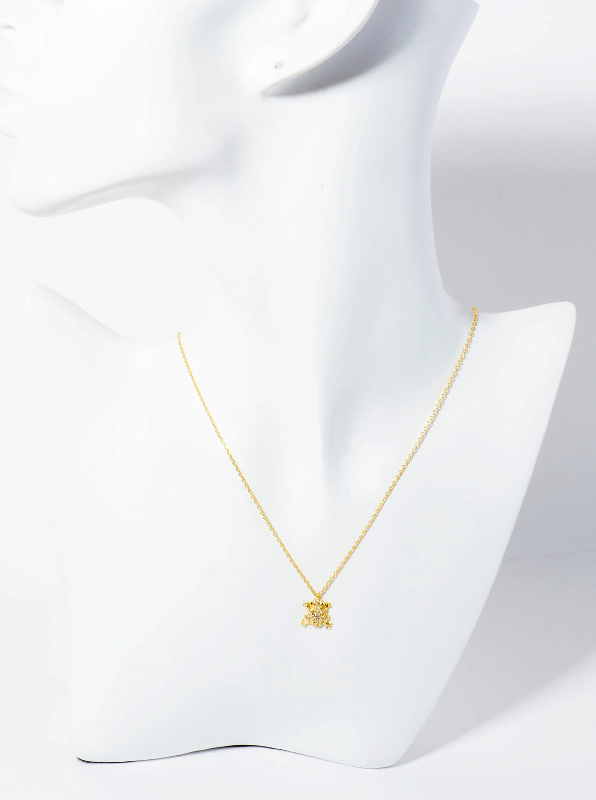 Animal-Theme 18K-Gold-Dipped Pave Set CZ Frog Pendant Necklace