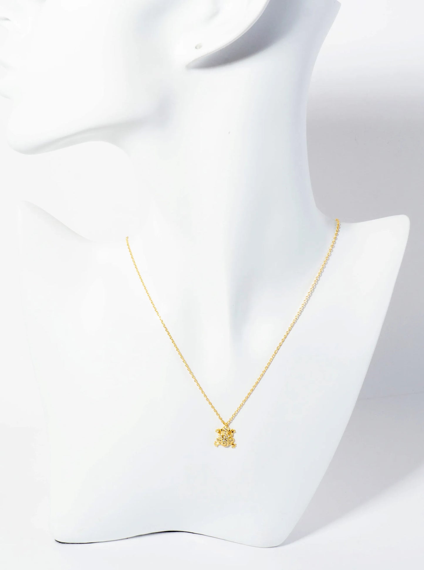 Animal-Theme 18K-Gold-Dipped Pave Set CZ Frog Pendant Necklace