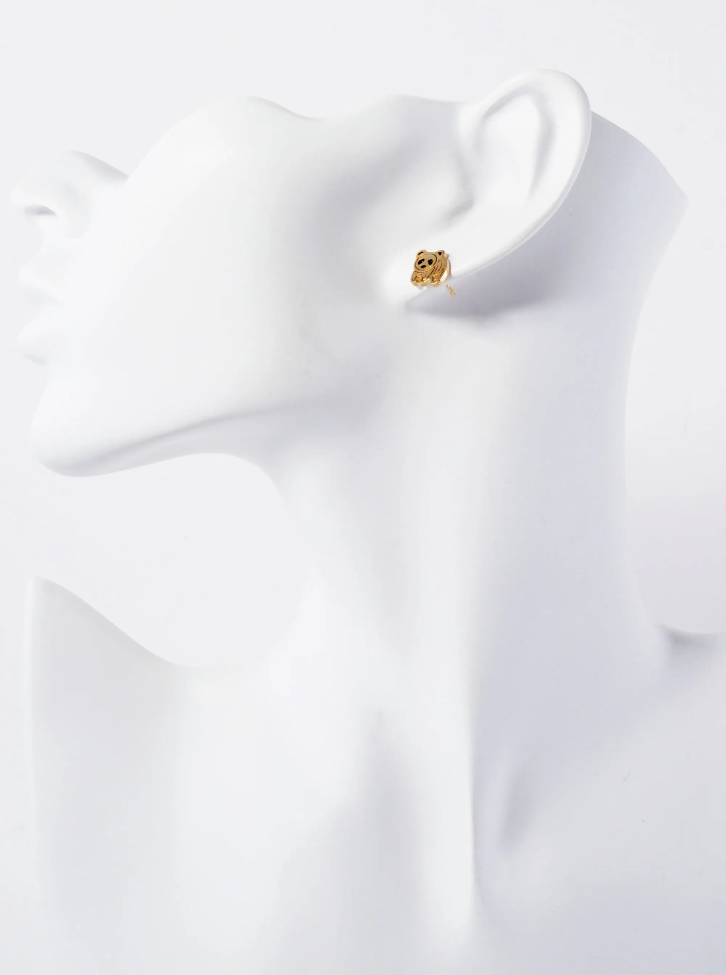 Animal-Theme Brushed Brass 10mm Panda 18K-Gold-Dipped Stud Earrings