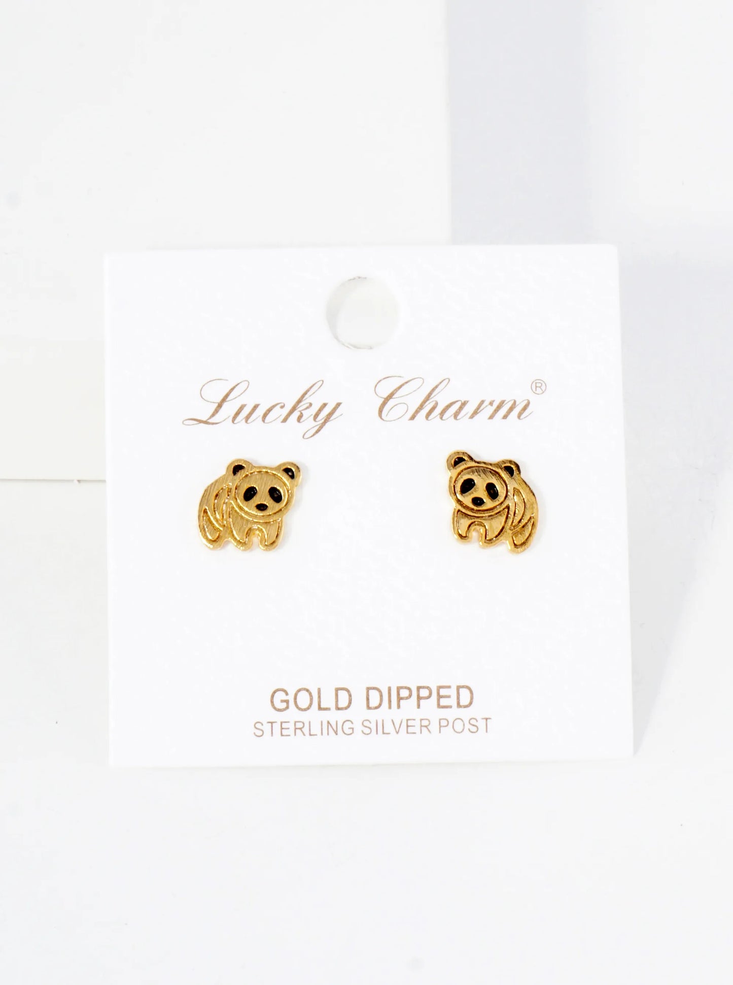 Animal-Theme Brushed Brass 10mm Panda 18K-Gold-Dipped Stud Earrings