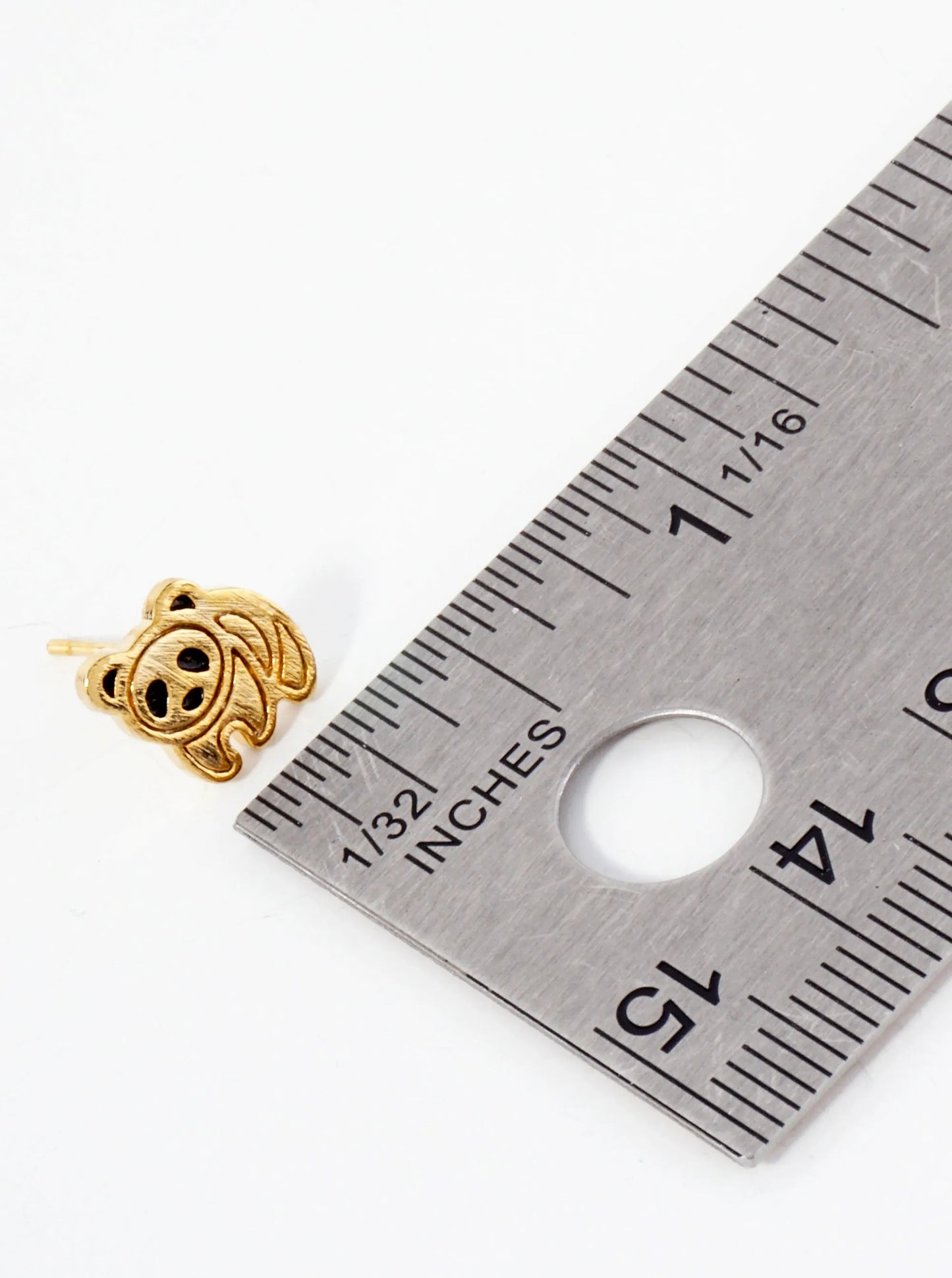 Animal-Theme Brushed Brass 10mm Panda 18K-Gold-Dipped Stud Earrings