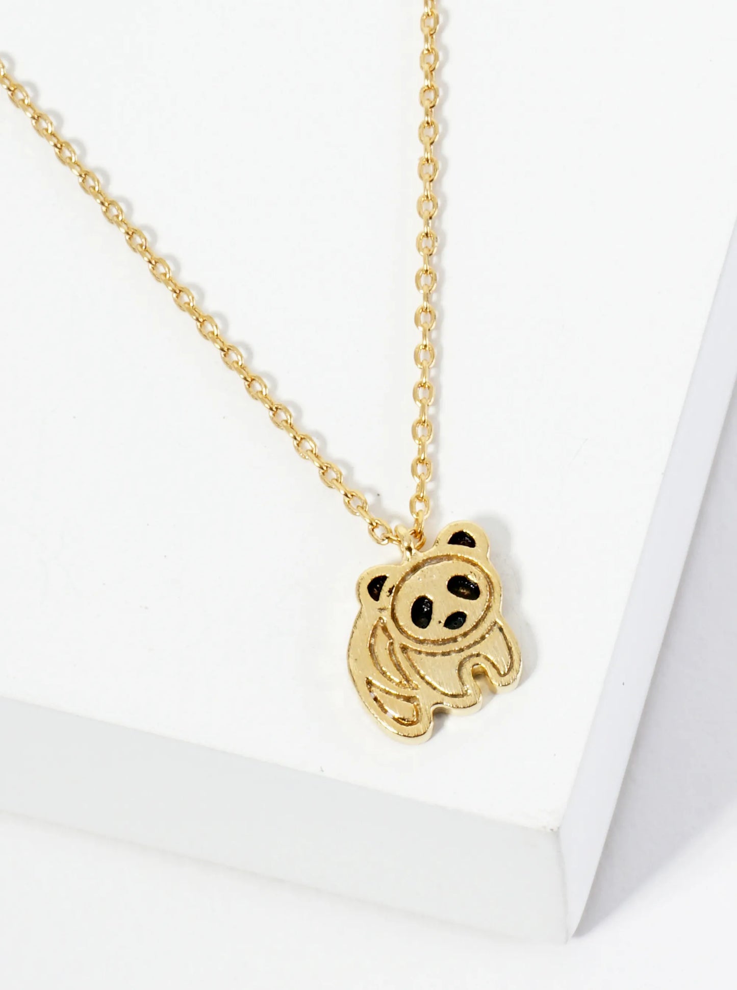 Animal-Theme Brushed Brass Panda Pendant 18K-Gold-Dipped Necklace