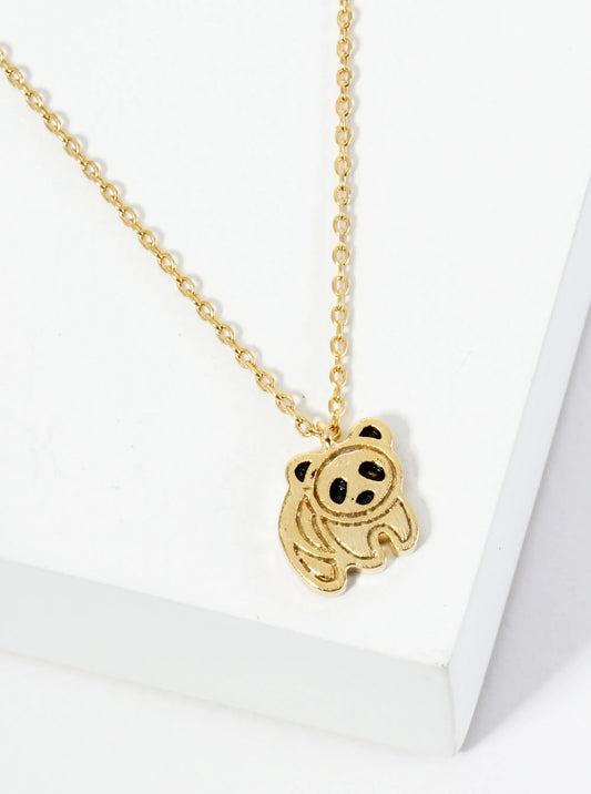 Animal-Theme Brushed Brass Panda Pendant 18K-Gold-Dipped Necklace