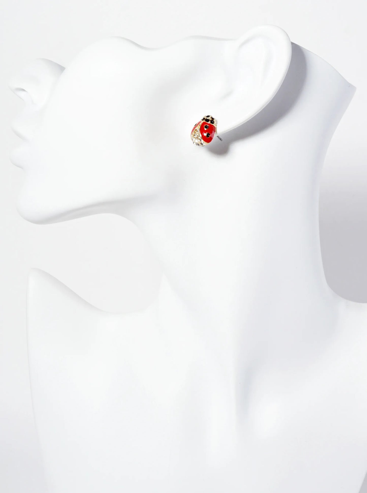 Animal-Theme Crystal-Pave Enamel Ladybug Stud Earrings