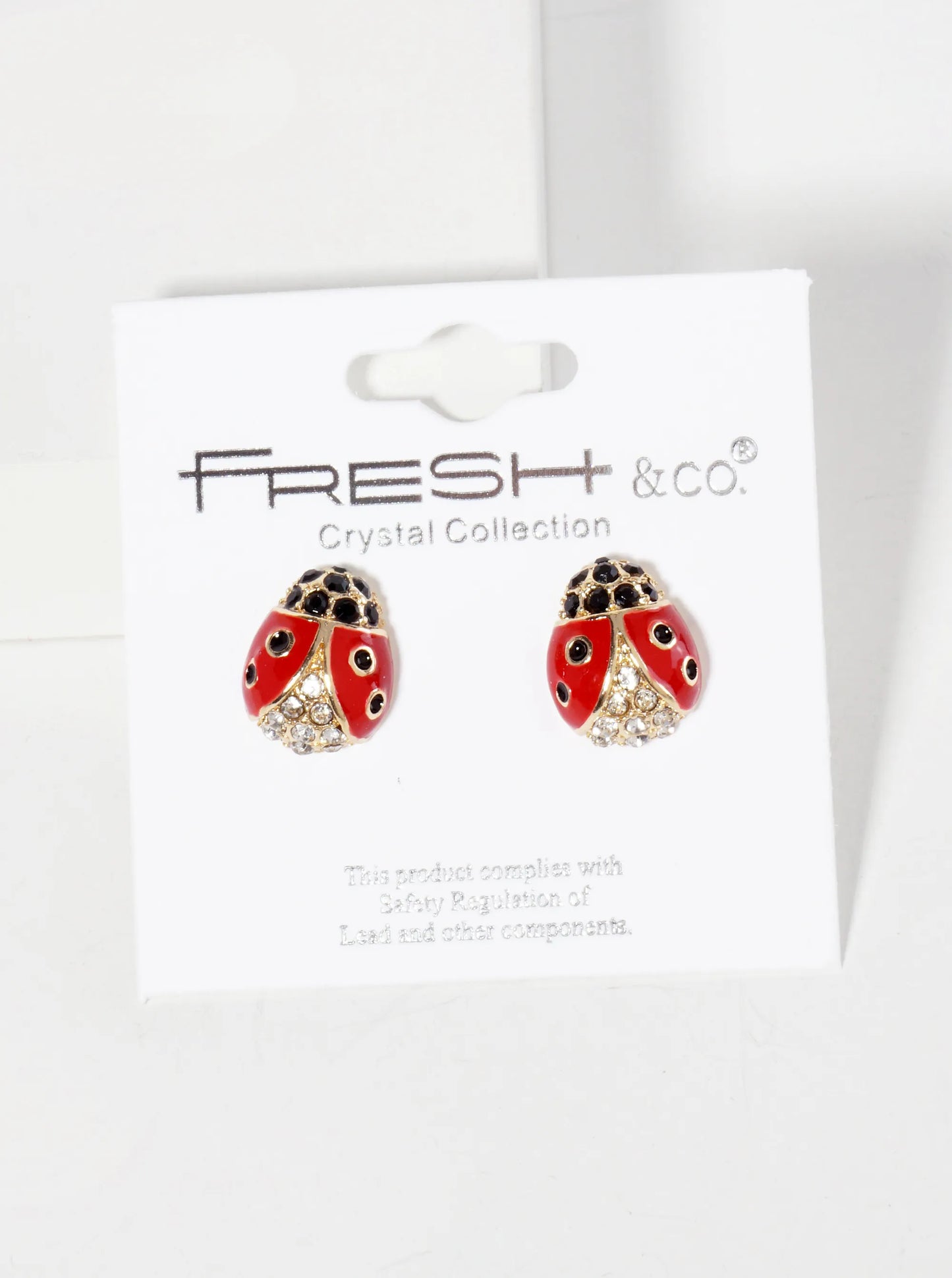 Animal-Theme Crystal-Pave Enamel Ladybug Stud Earrings