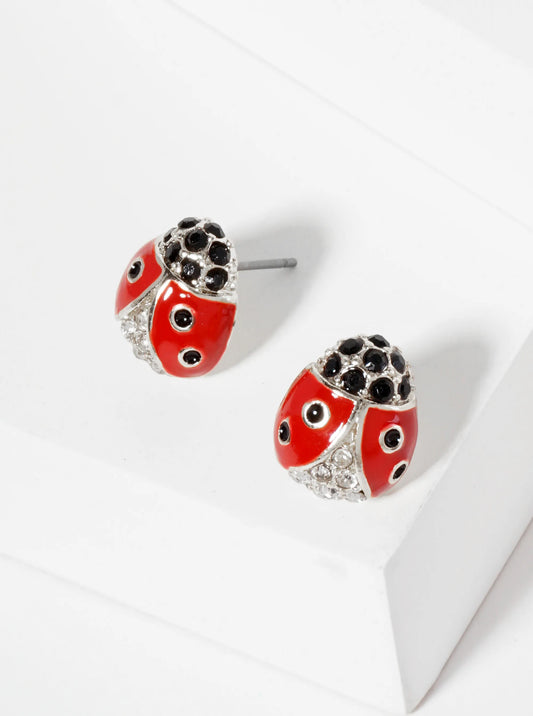 Animal-Theme Crystal-Pave Enamel Ladybug Stud Earrings