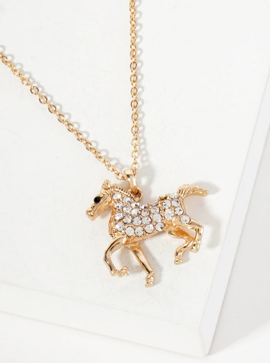Animal-Theme Crystal-Pave Horse Pendant Necklace