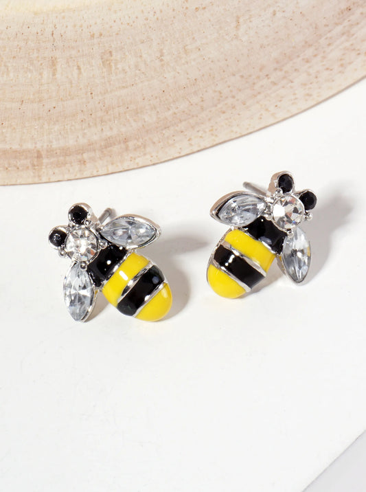 Animal-Theme Enamel Rhinestone Bumblebee Stud Earrings