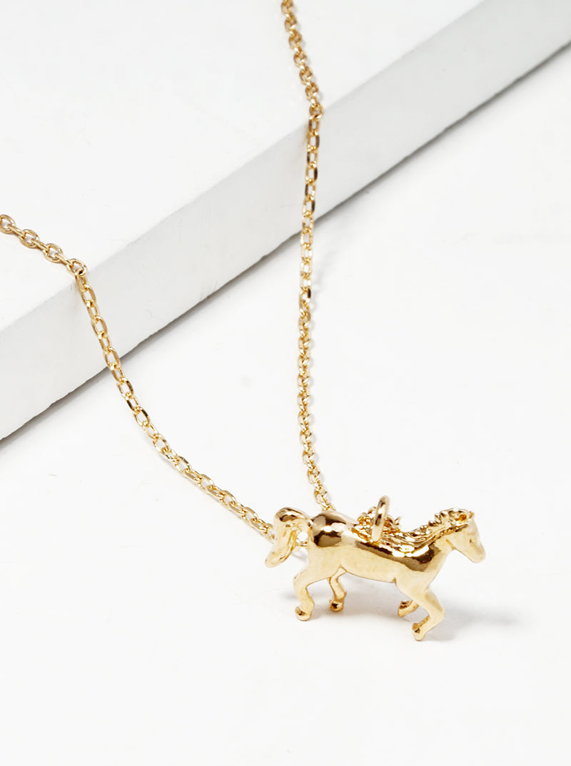 Animal-Theme Horse Pendant 18K-Gold-Dipped Necklace