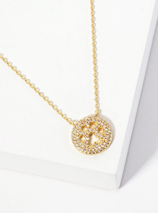 Animal-Theme Pave-Set Cubic-Zirconia 18K-Gold-Dipped Cutout Dog Paw Round Pendant Necklace