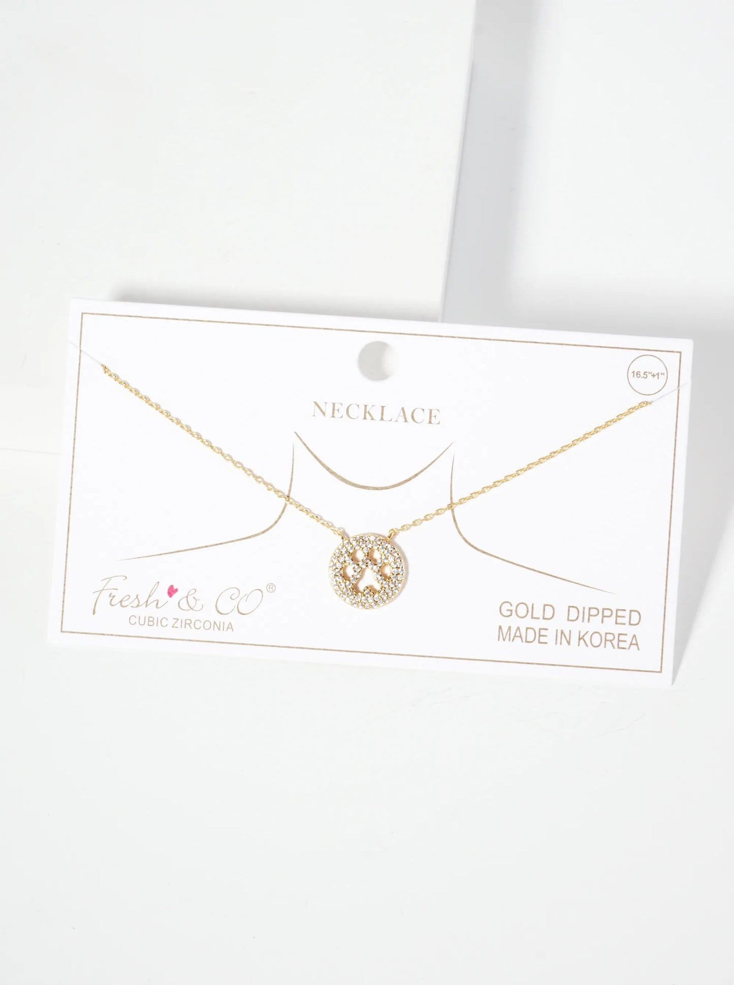 Animal-Theme Pave-Set Cubic-Zirconia 18K-Gold-Dipped Cutout Dog Paw Round Pendant Necklace