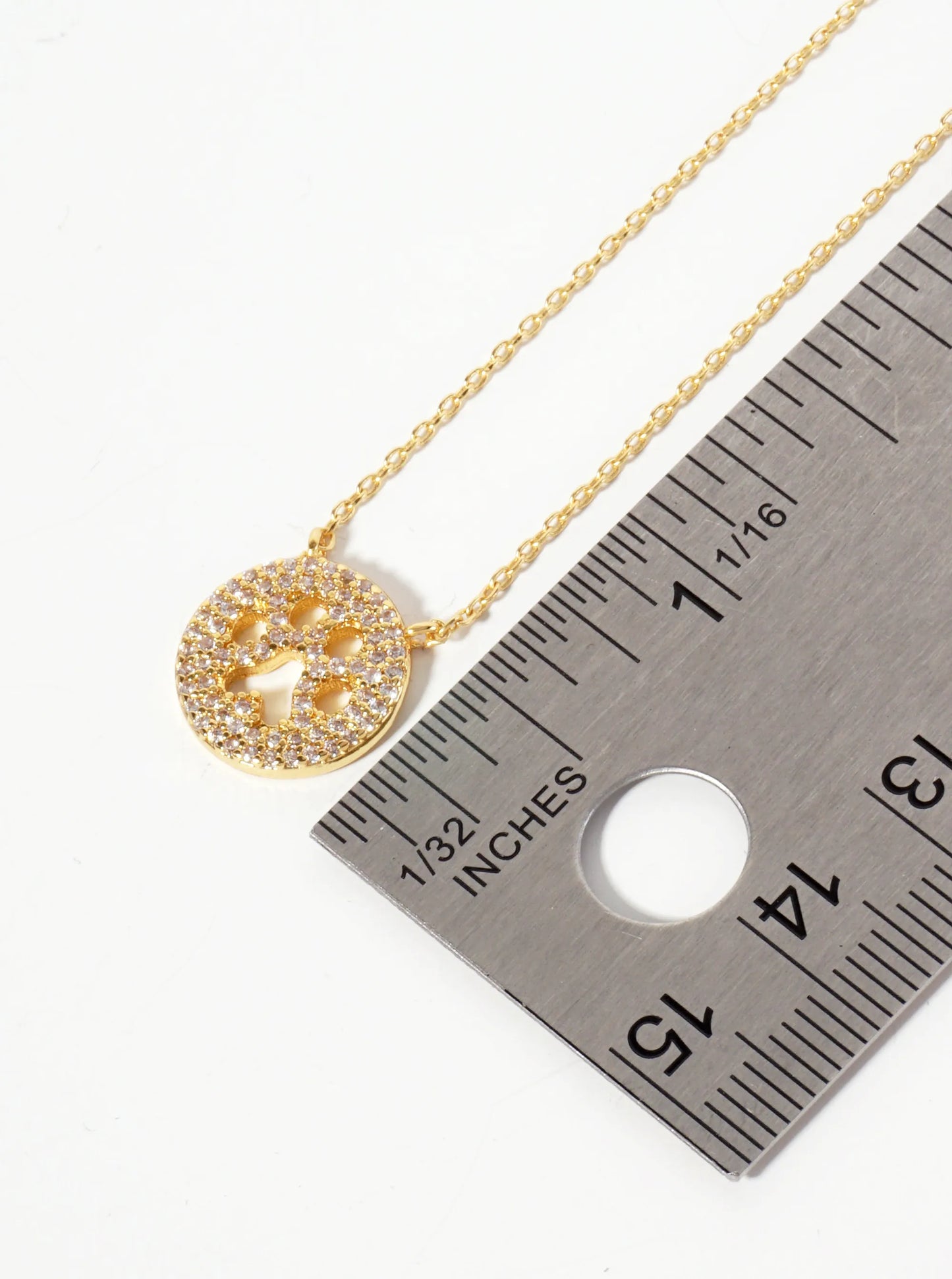 Animal-Theme Pave-Set Cubic-Zirconia 18K-Gold-Dipped Cutout Dog Paw Round Pendant Necklace