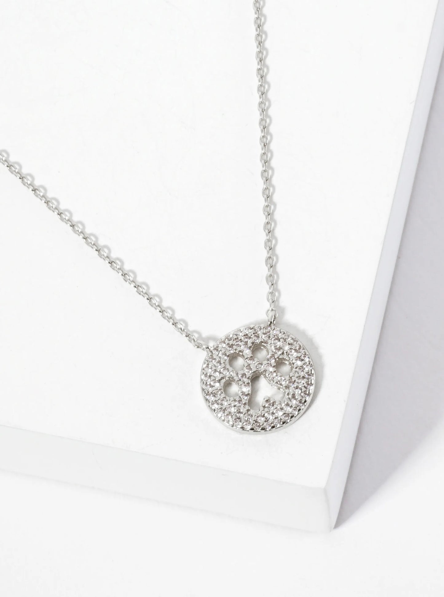 Animal-Theme Pave-Set Cubic-Zirconia 18K-Gold-Dipped Cutout Dog Paw Round Pendant Necklace