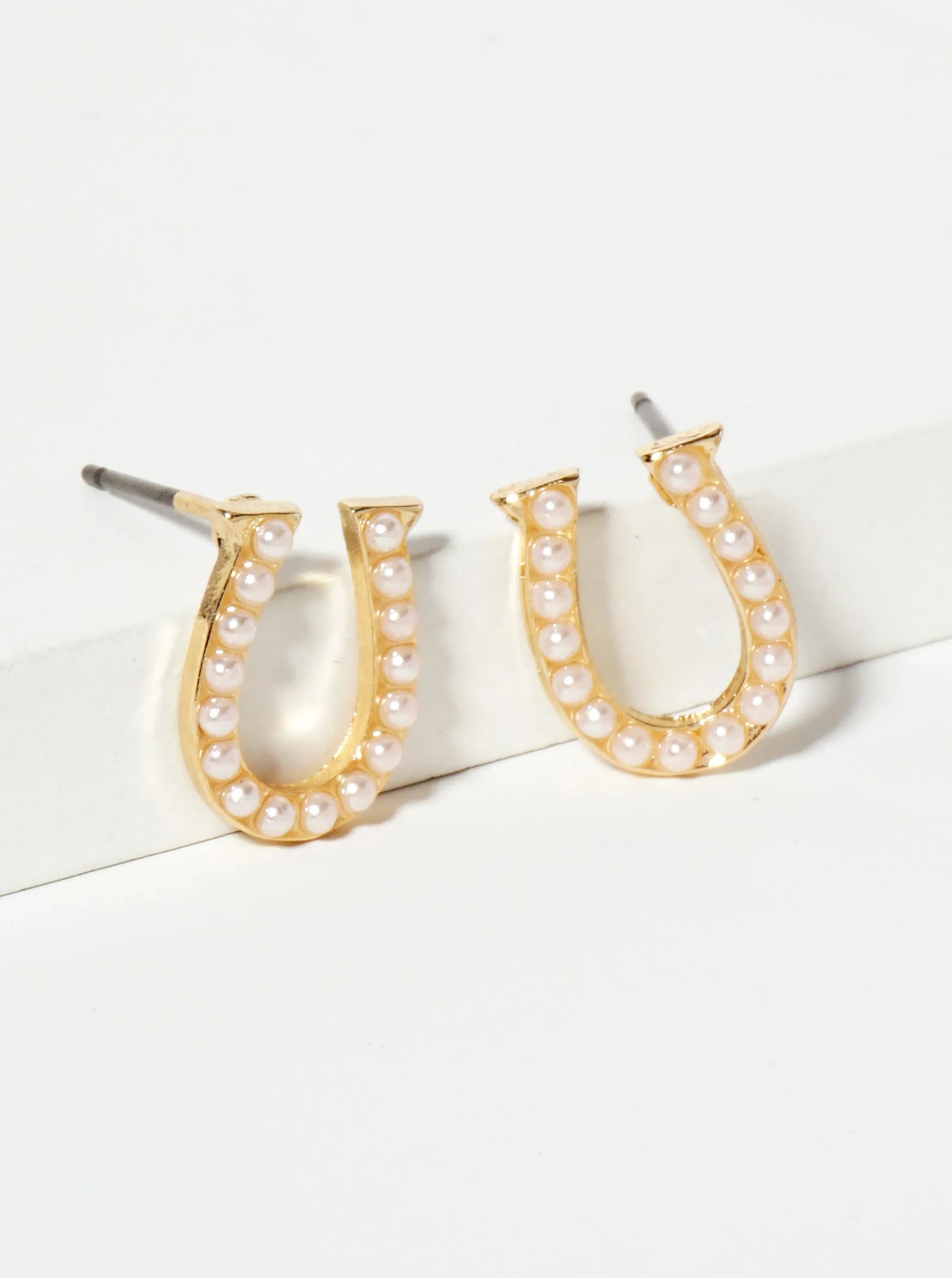 Animal-Theme Pearl And Crystal-Pave Horseshoe Western Stud Earrings