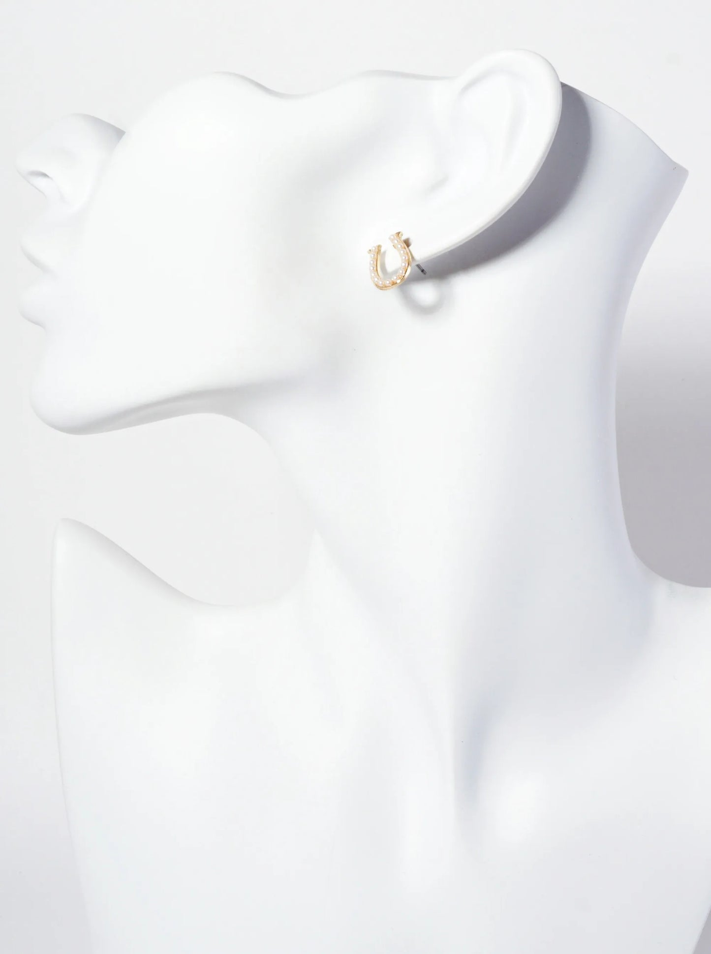 Animal-Theme Pearl And Crystal-Pave Horseshoe Western Stud Earrings