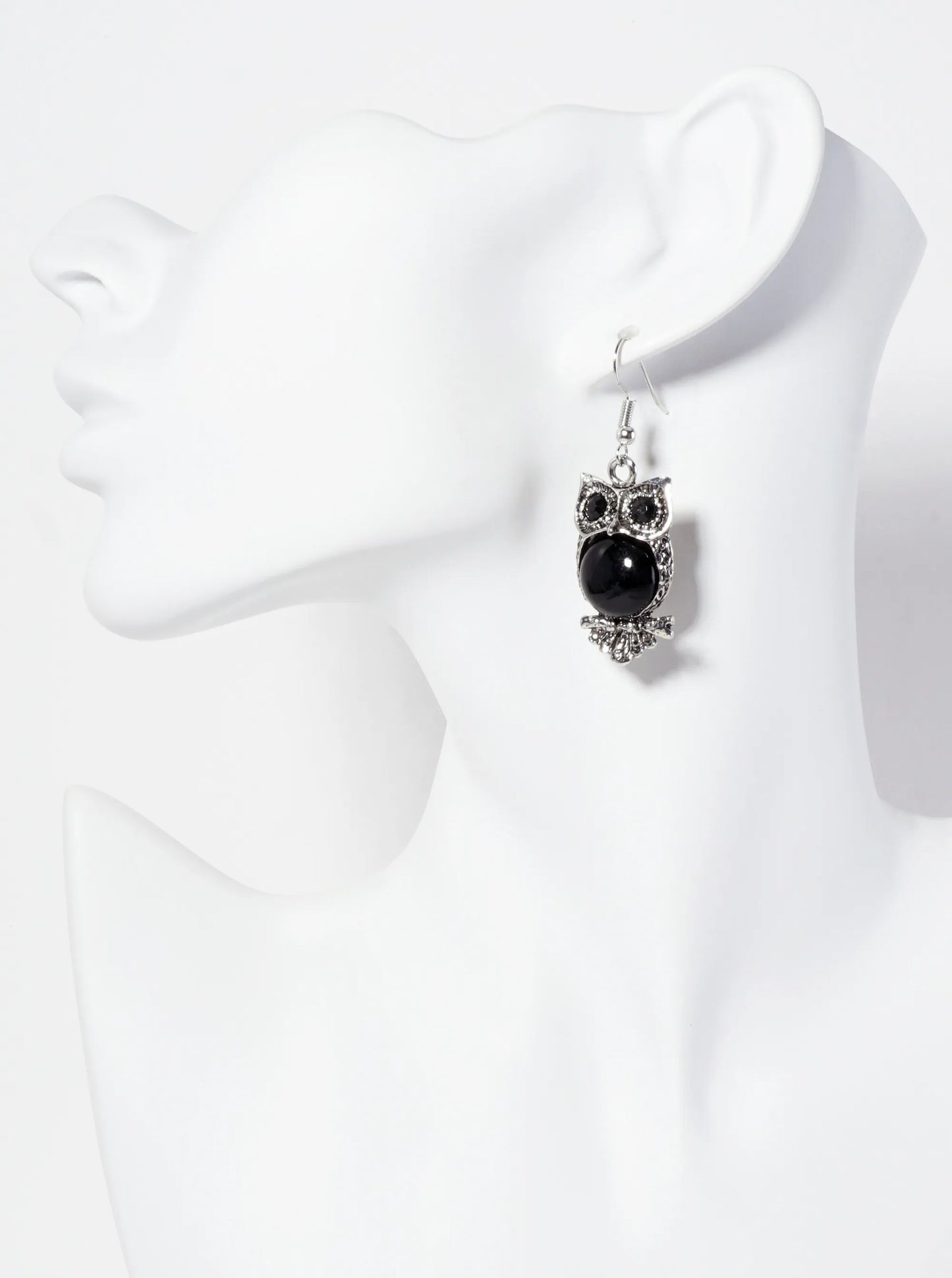 Animal-Theme Semi-Precious Natural-Stone Owl Dangle Drop Bohemian Western Earrings