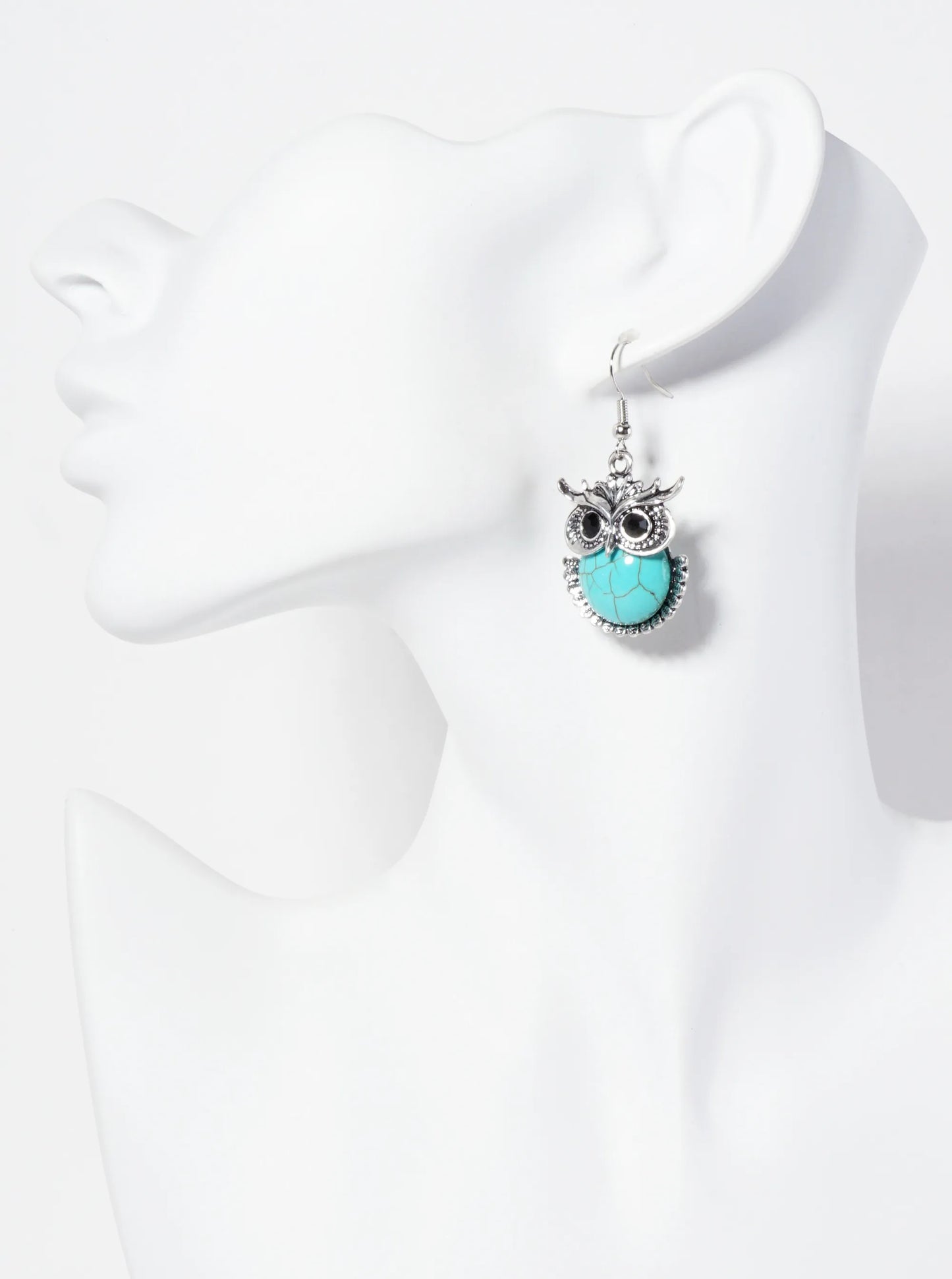 Animal-Theme Semi-Precious Natural-Stone Owl Dangle Drop Bohemian Western Earrings
