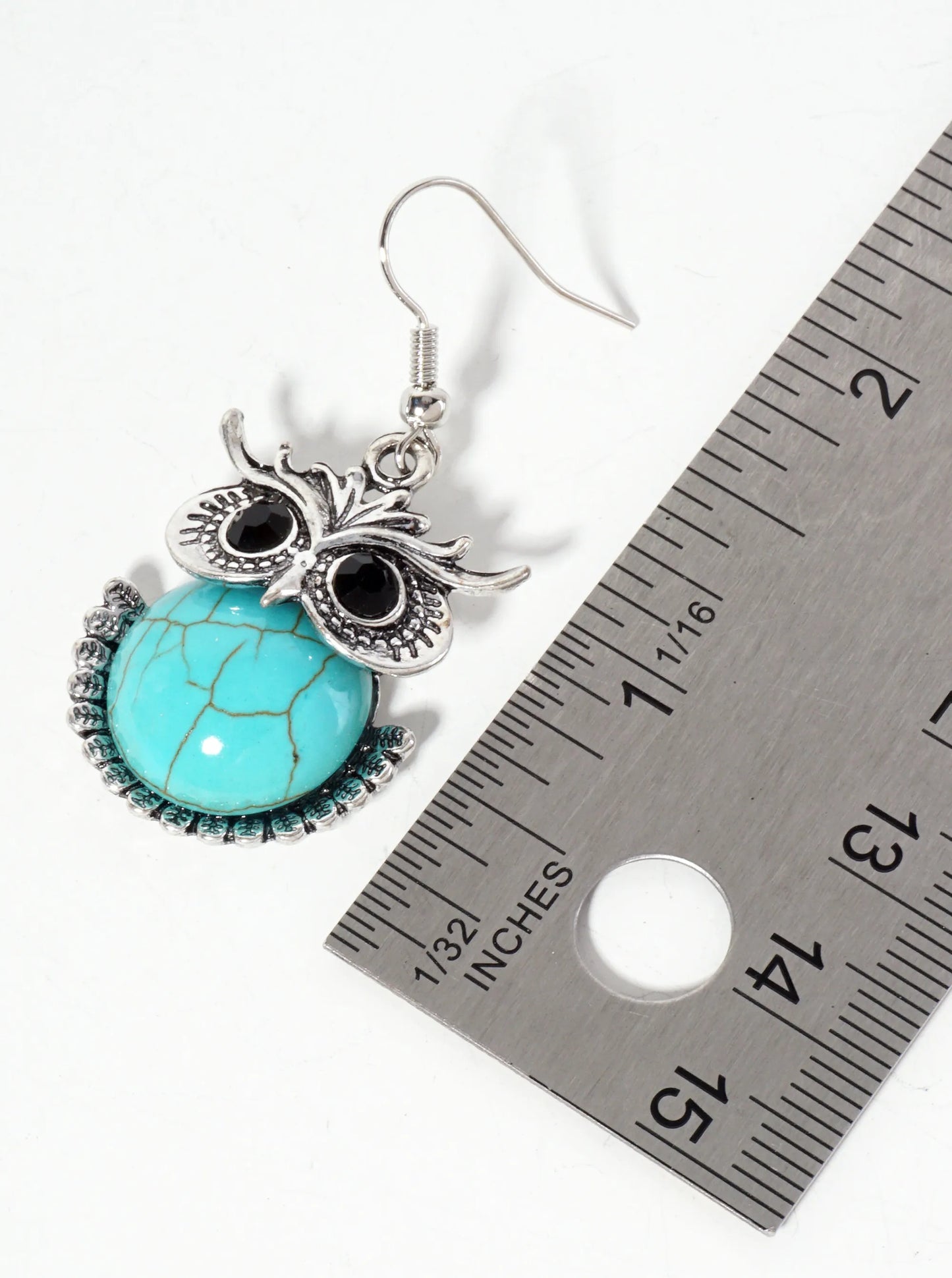 Animal-Theme Semi-Precious Natural-Stone Owl Dangle Drop Bohemian Western Earrings