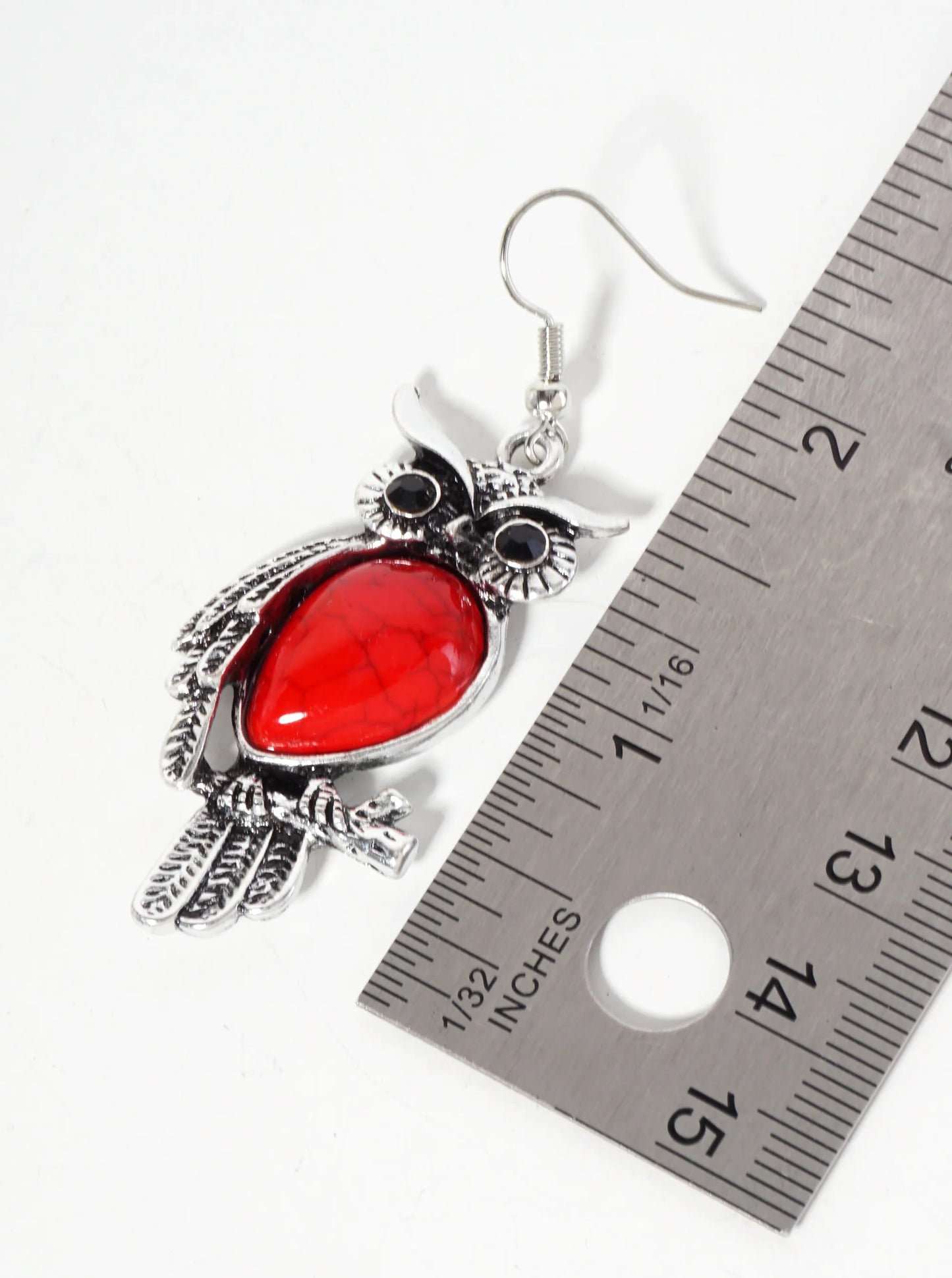 Animal-Theme Semi-Precious Natural-Stone Owl Dangle Drop Bohemian Western Earrings