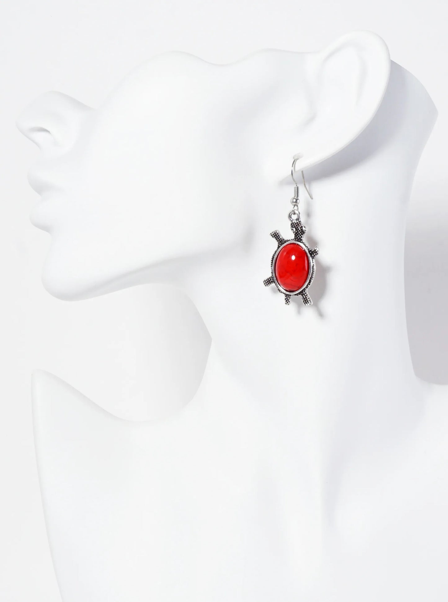 Animal-Theme Semi-Precious Natural-Stone Turtle Dangle Drop Bohemian Western Earrings