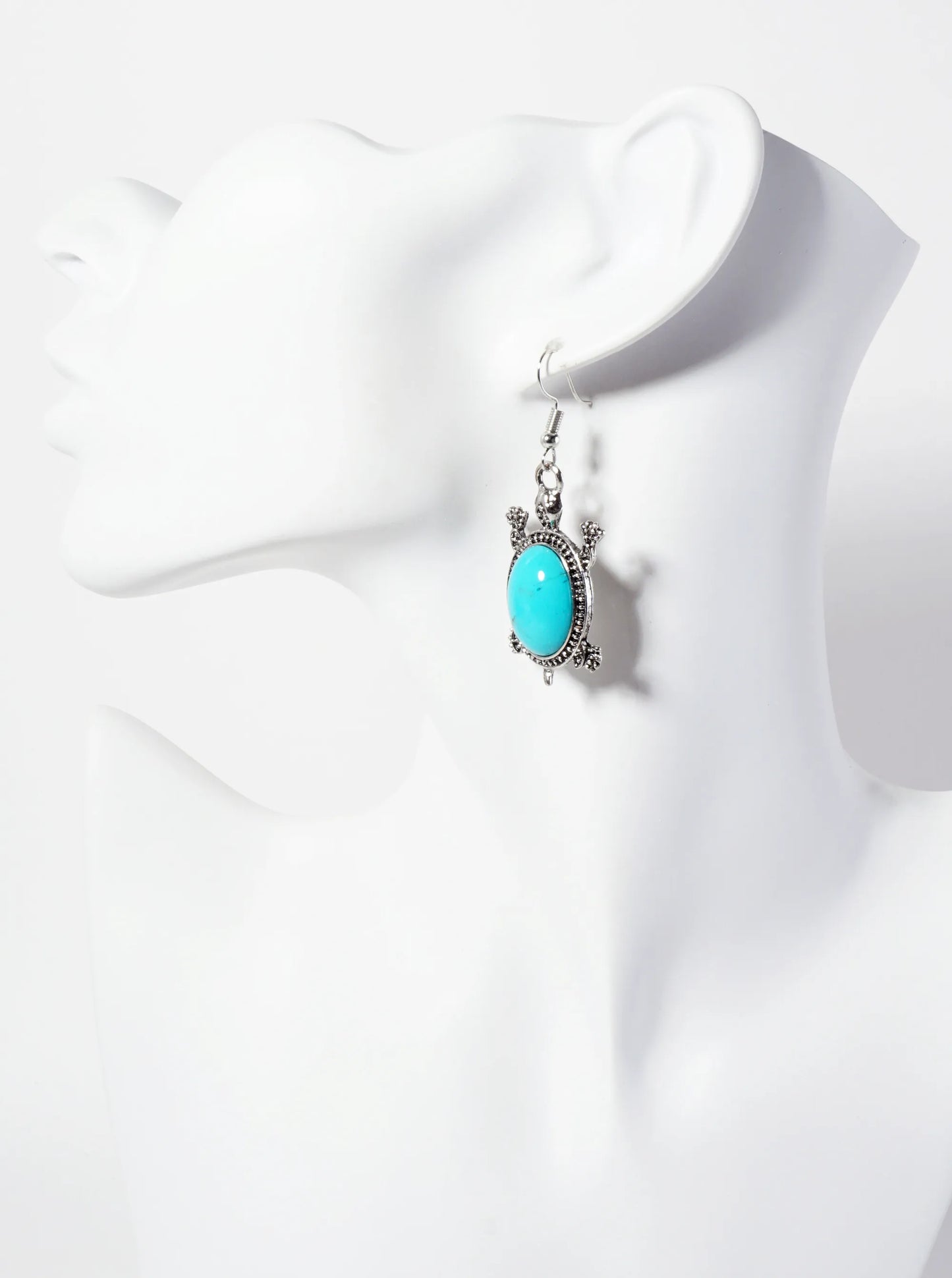 Animal-Theme Turquoise Semi-Precious Natural-Stone Turtle Dangle Earrings