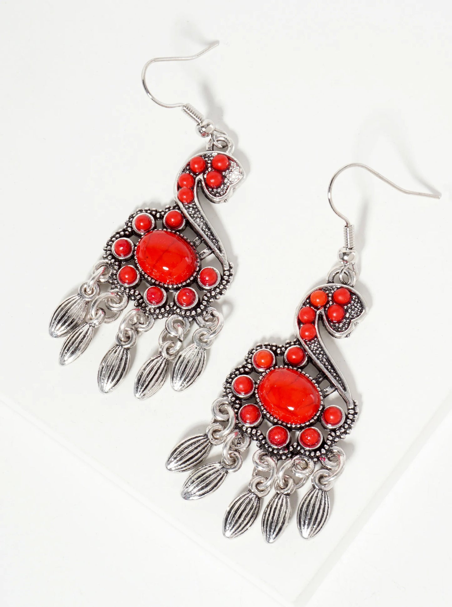 Animal-Theme Vintage Swan Semi-Precious Natural-Stone Dangle Drop Earrings