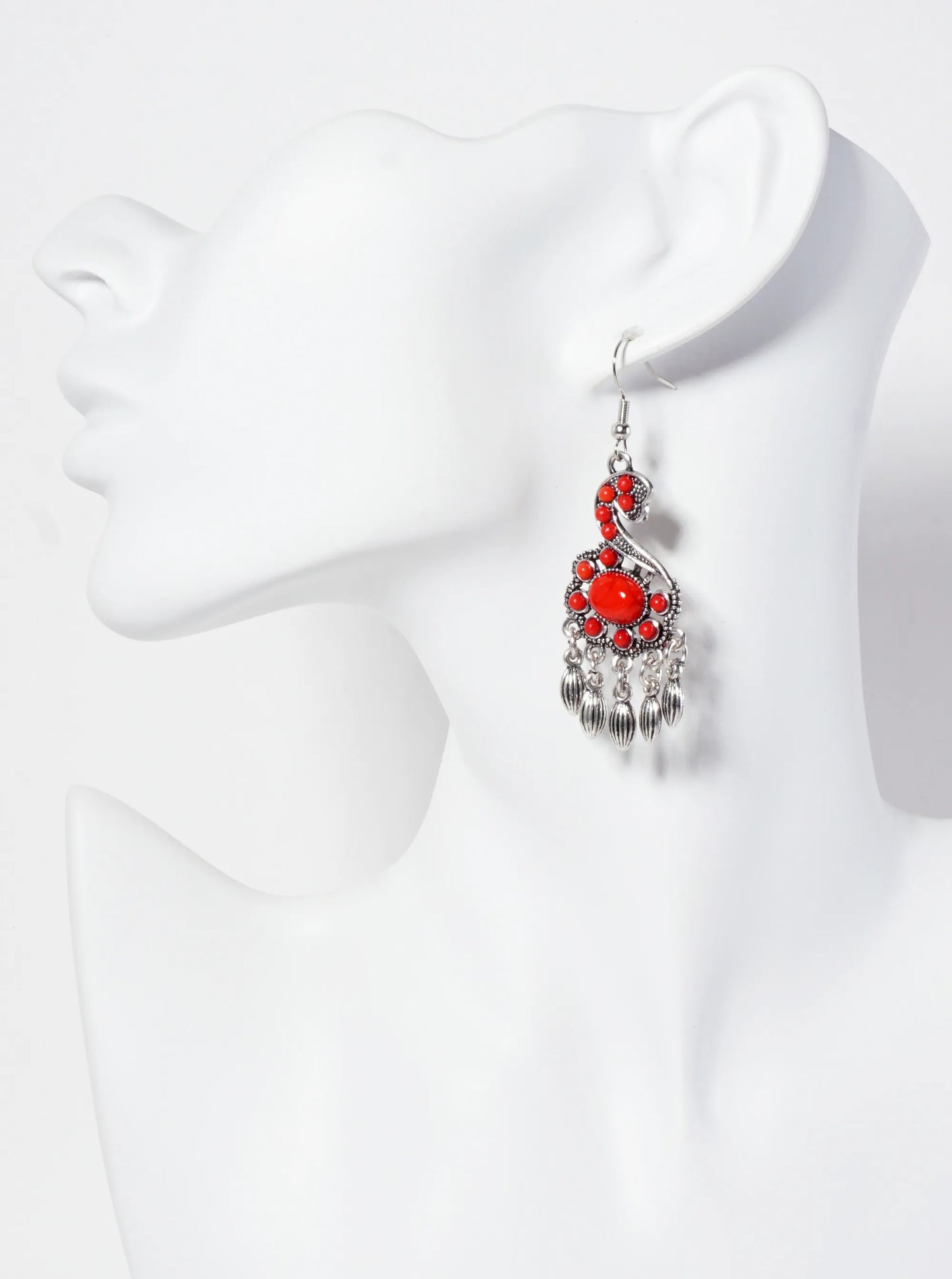 Animal-Theme Vintage Swan Semi-Precious Natural-Stone Dangle Drop Earrings