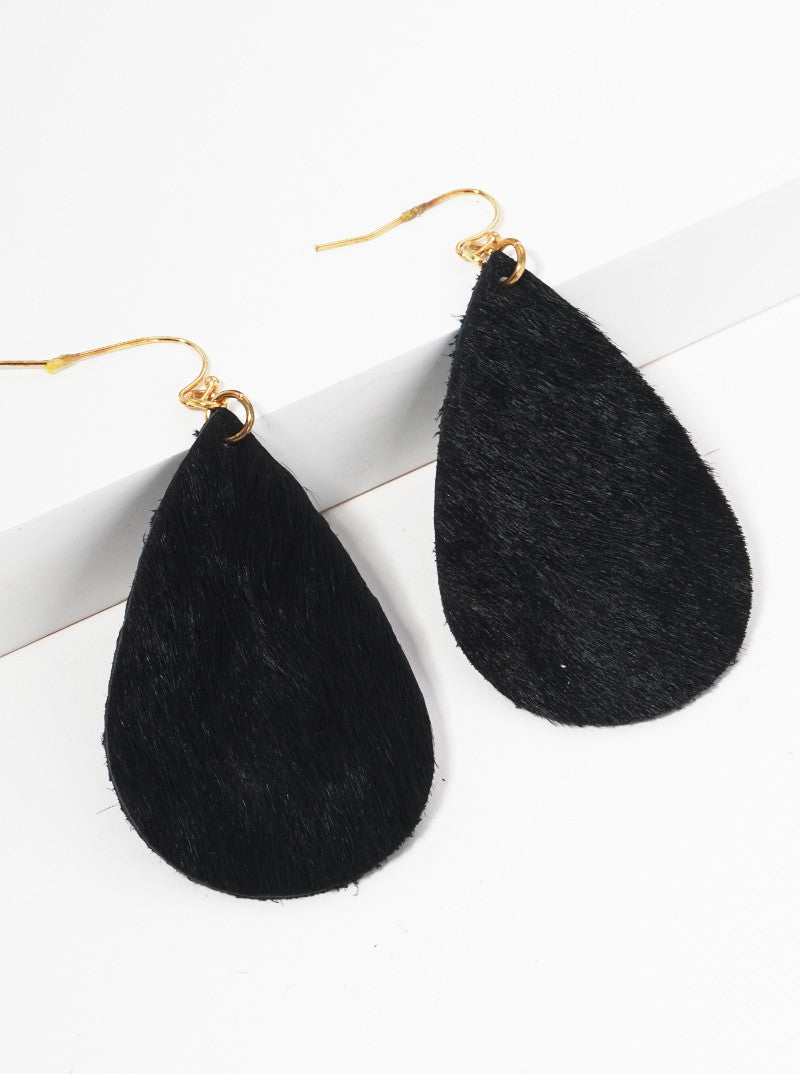 Animal Print Genuine Leather Teardrop Fishhook Dangle Drop Earrings