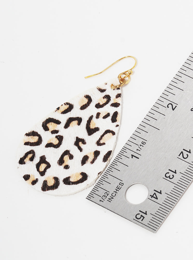 Animal Print Genuine Leather Teardrop Fishhook Dangle Drop Earrings