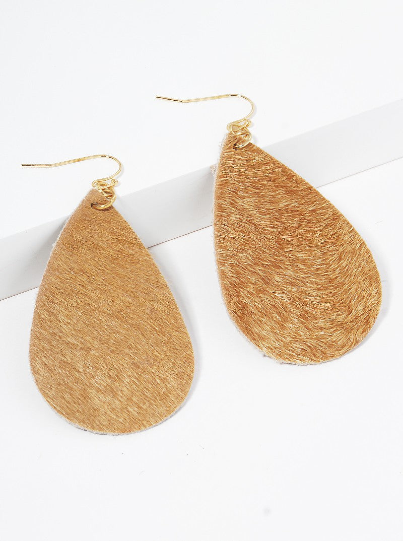 Animal Print Genuine Leather Teardrop Fishhook Dangle Drop Earrings
